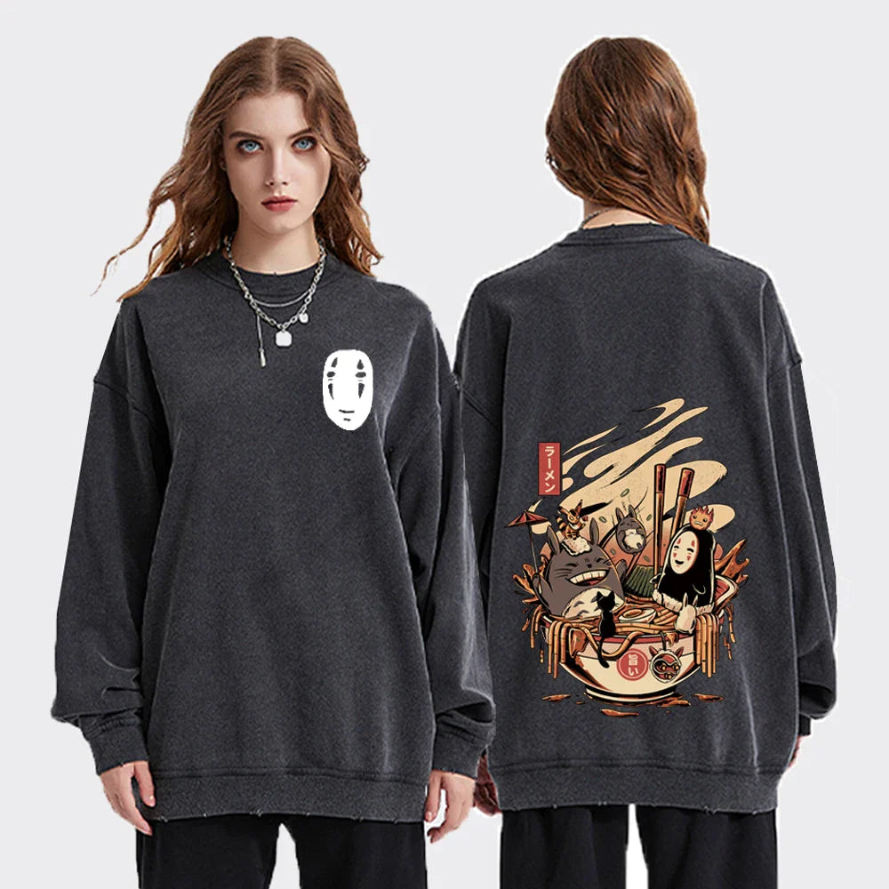 "THE GANG" - Spirited Away Anime Vintage Washed Oversized Sweatshirt