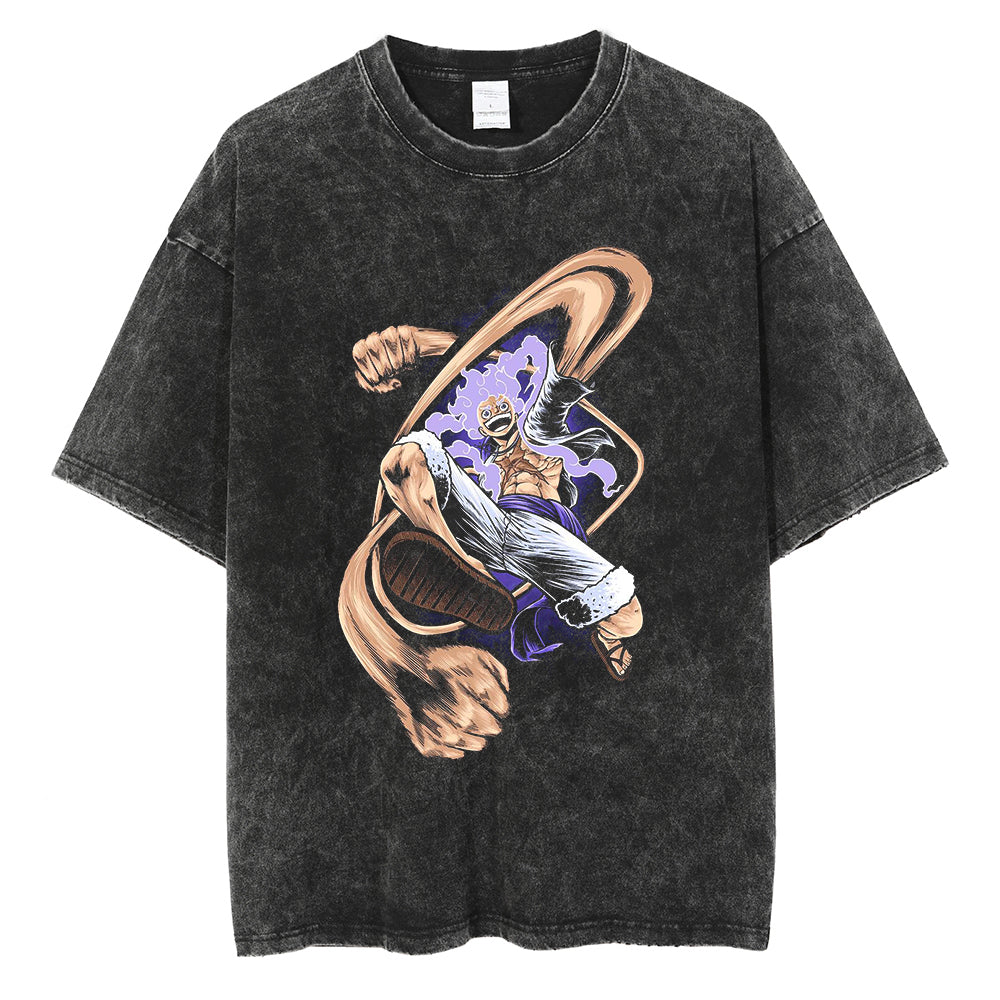 "STRETCHY GOD" - GEAR 5 - Monkey D. Luffy - One Piece Anime Vintage Washed Oversized T-Shirts