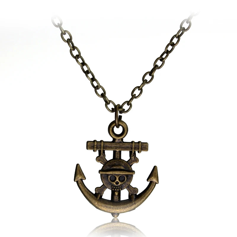 Anime Necklace Luffy Ace Pirate Skull Hat Pendant Bead Chain Choker Man Cartoon Necklaces Charm Gift Jewelry