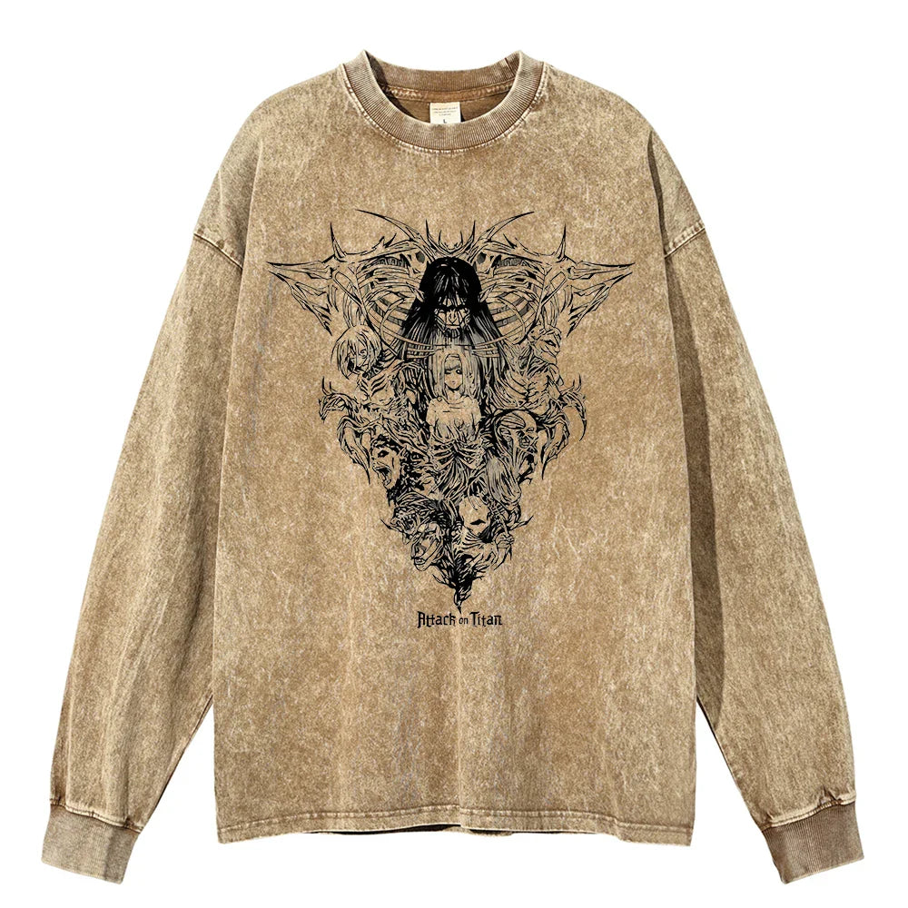 "FALLEN HERO" -  Eren - Attack On Titan Anime Vintage Washed Sweatshirt | 2 Options