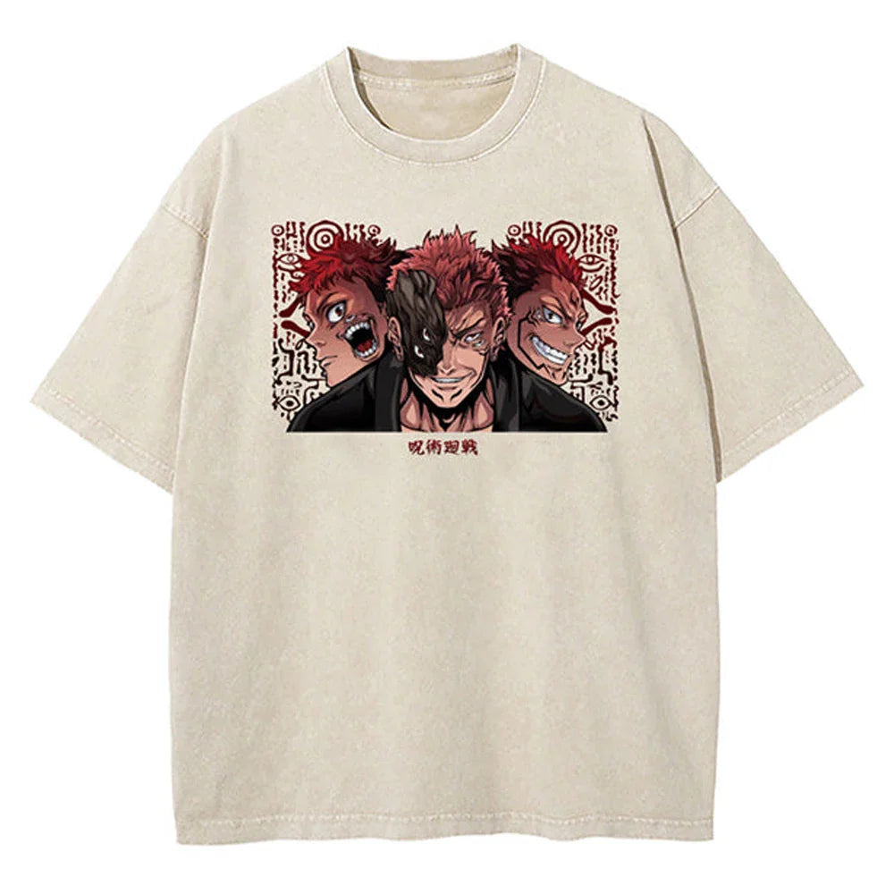 "DUALITY OF FATE" - Sukuna & Yuji - JJK Anime Vintage Washed Oversized T-Shirt