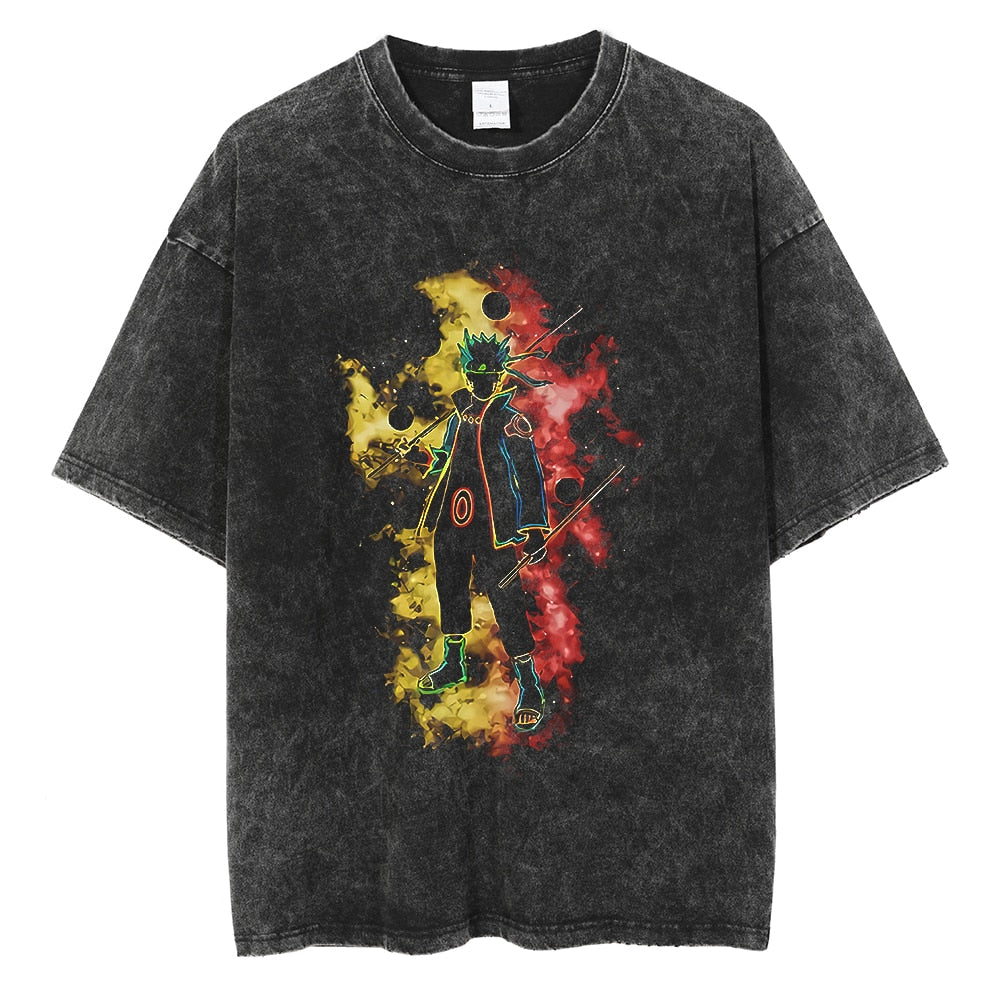 "HEROIC SPIRAL" - Uzumaki - Naruto Anime Vintage Washed Oversized T-Shirt