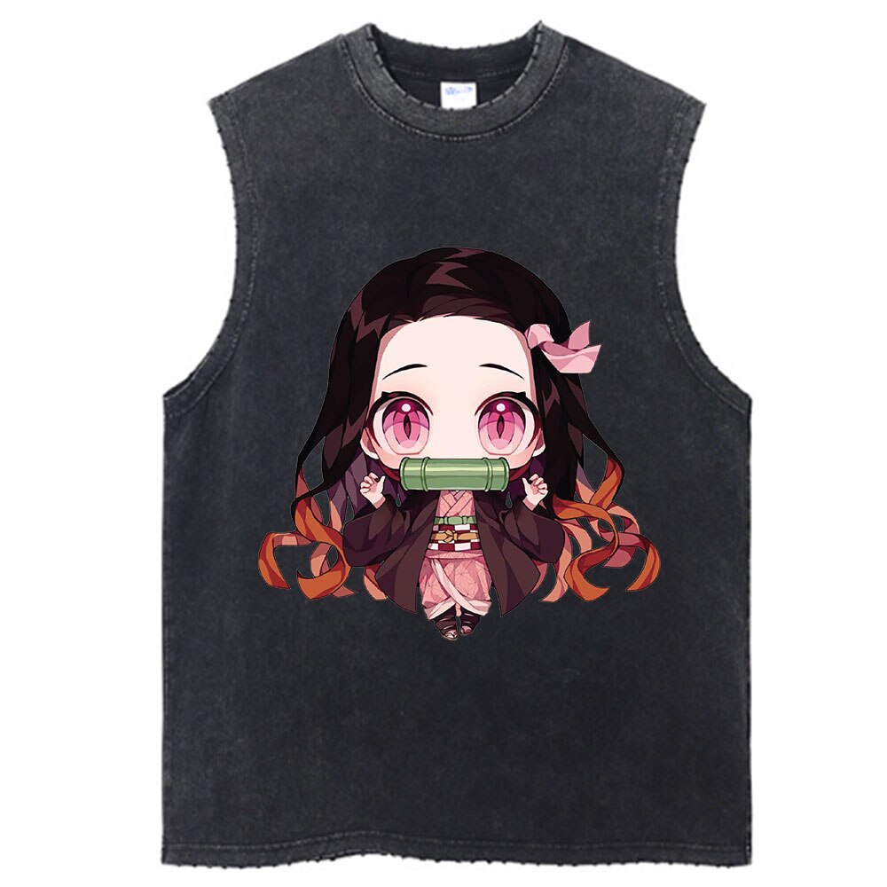 Demon Slayer Anime Vintage Washed Nezuko Sleeves Tank Tops