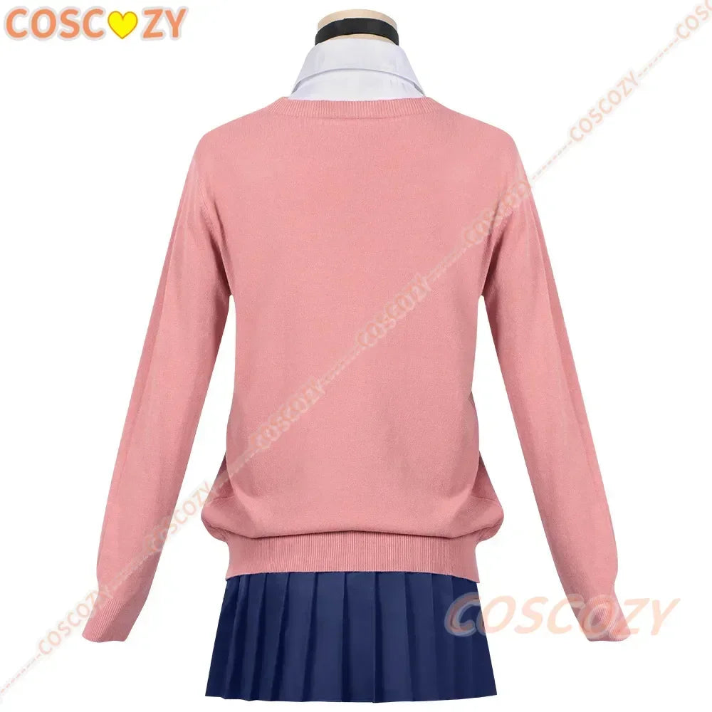 Momo Ayase Cosplay Costume Wig Anime Dandadan Sweater Skirt School Uniform Earrings Choker Socks Christmas Party for Girls Women