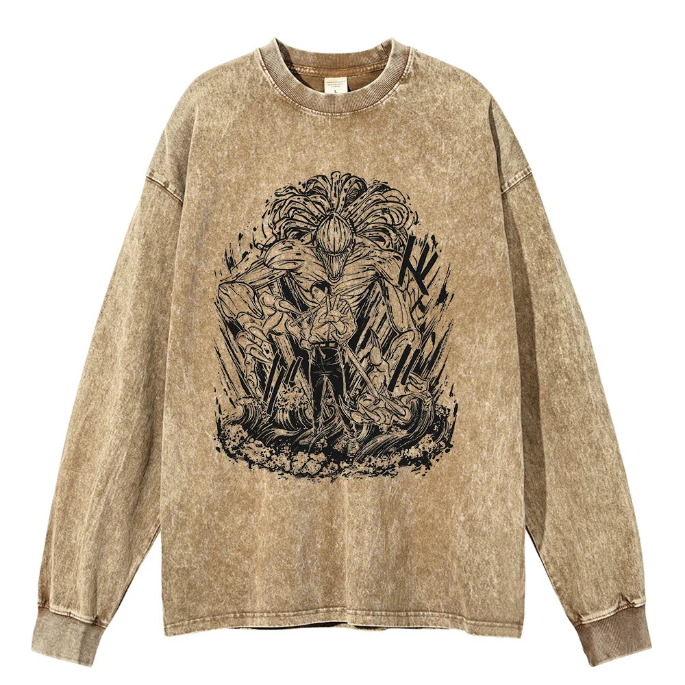 "SCARS OF WAR" -  Levi+Eren - Attack On Titan Anime Vintage Washed Sweatshirt