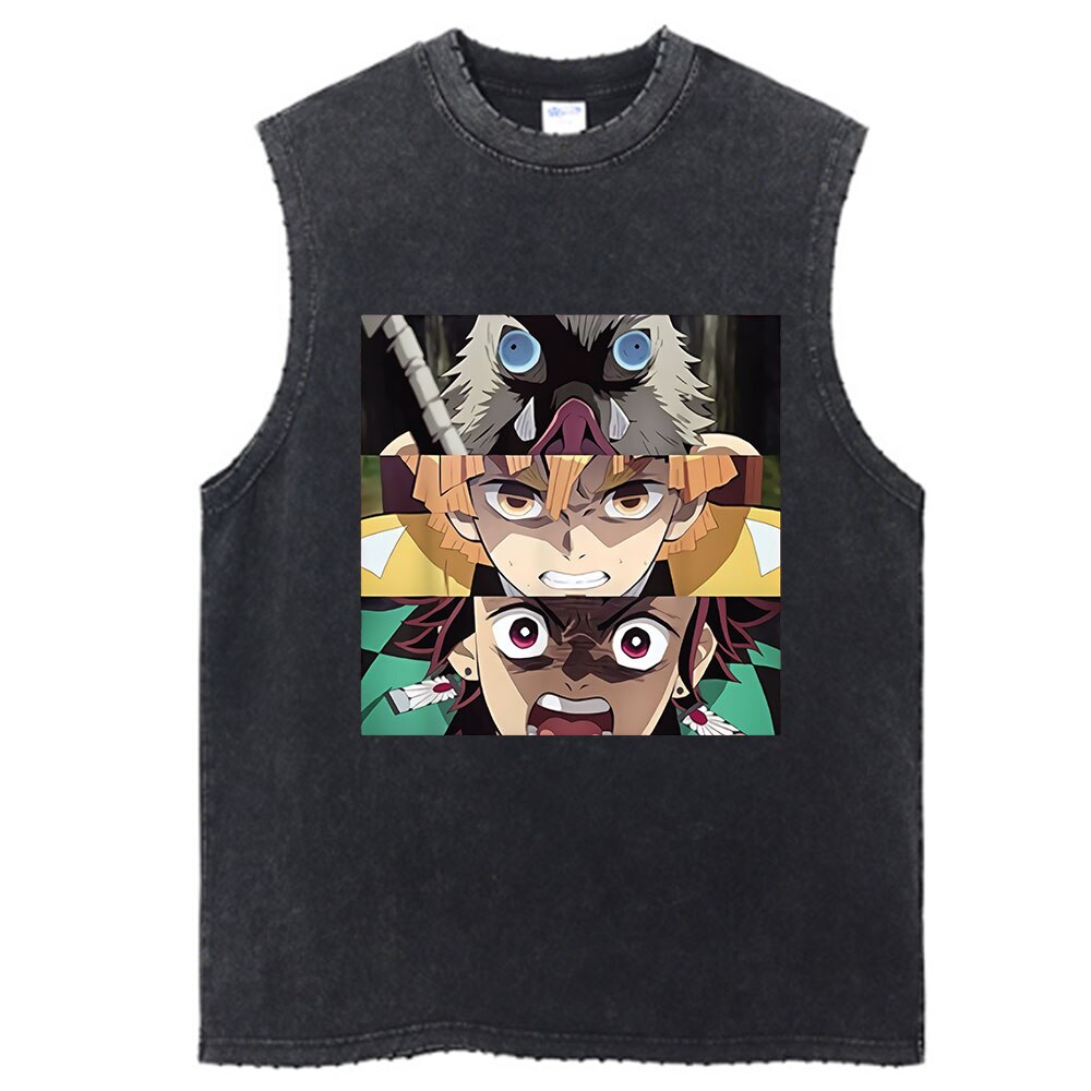 Demon Slayer Anime Vintage Washed Sleeves Tank Tops