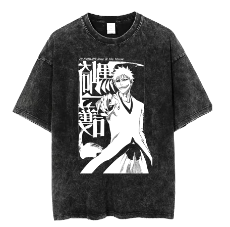 "HELL ARC" - Ichigo - Bleach Anime Oversized Vintage Washed T-Shirts