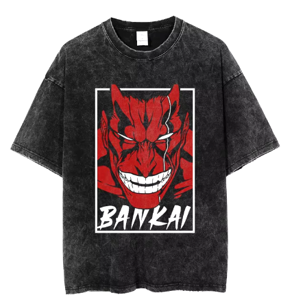 "HELL'S POWER" - Bankai- Bleach Anime Oversized Vintage Washed T-Shirts