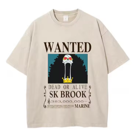 "WANTED MUSICIAN" - Brook - One Piece Anime Vintage Washed Oversized T-Shirts | 2 Colors