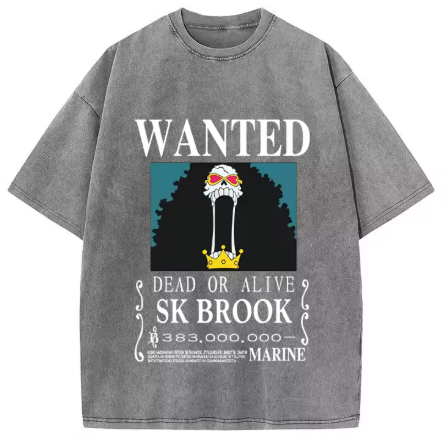 "WANTED MUSICIAN" - Brook - One Piece Anime Vintage Washed Oversized T-Shirts | 2 Colors