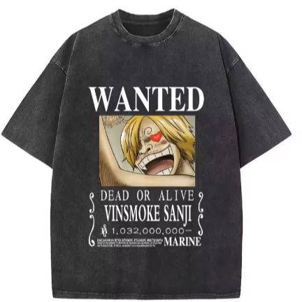 "WANTED KNIGHT" - Sanji - One Piece Anime Vintage Washed Oversized T-Shirts | 2 Colors