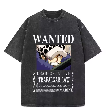 "WANTED TACTICIAN" - Law - One Piece Anime Vintage Washed Oversized T-Shirts | 2 Colors