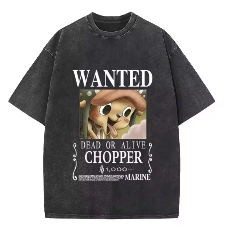 "WANTED RACOON" - Chopper - One Piece Anime Vintage Washed Oversized T-Shirts | 2 Colors