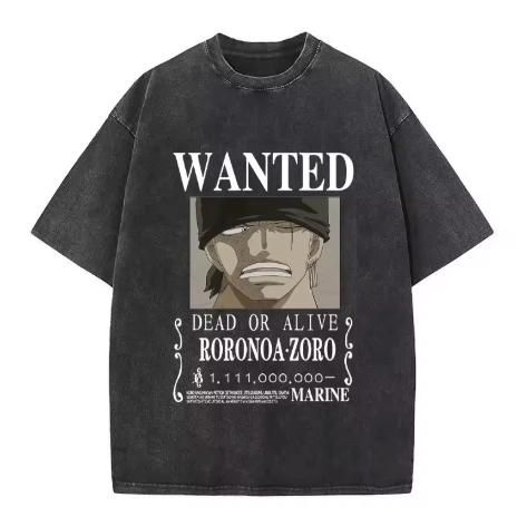 "WANTED SWORD" - Zoro - One Piece Anime Vintage Washed Oversized T-Shirts | 2 Colors