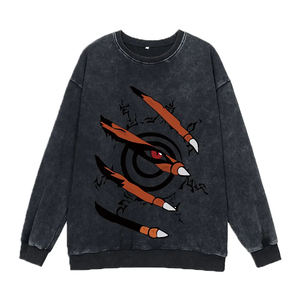 "CAGED" - Kurama - Naruto Anime Vintage Washed Oversized Sweatshirts