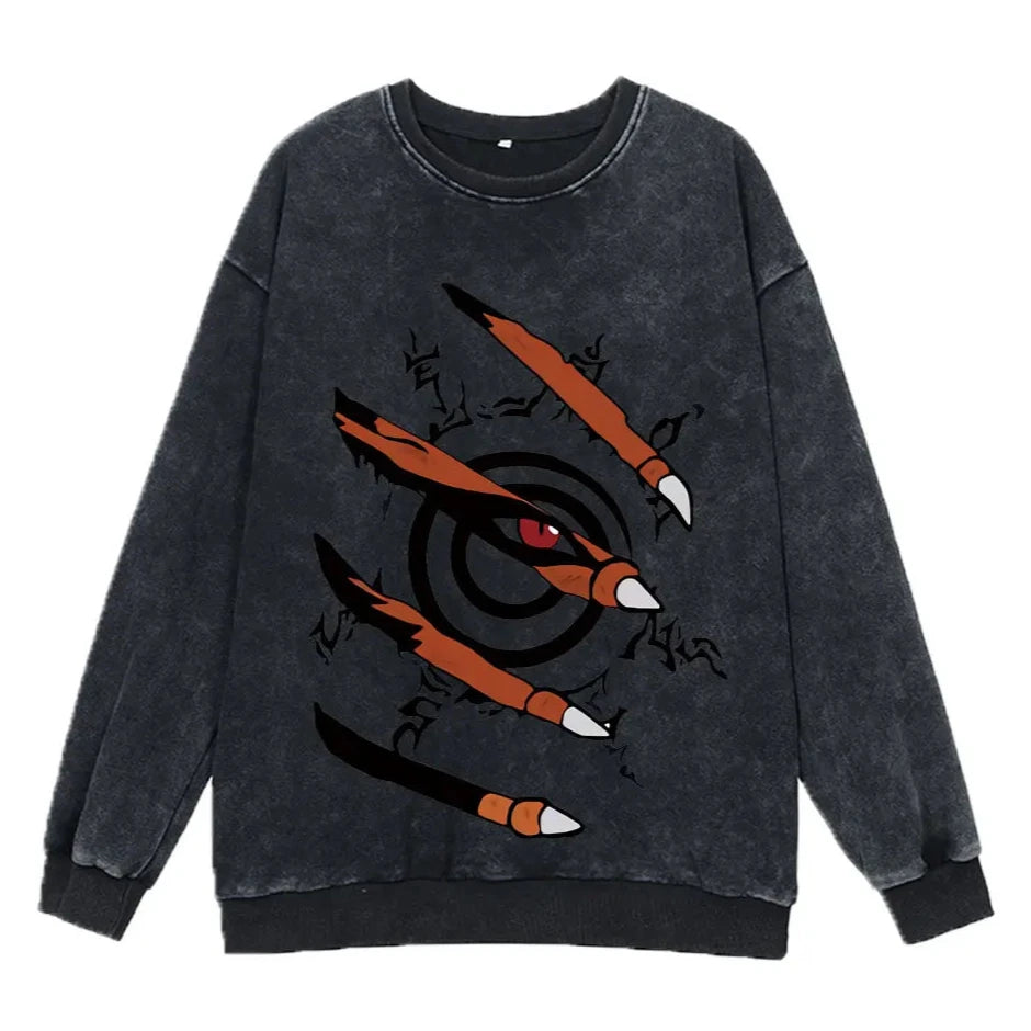 "CAGED" - Kurama - Naruto Anime Vintage Washed Oversized Sweatshirts