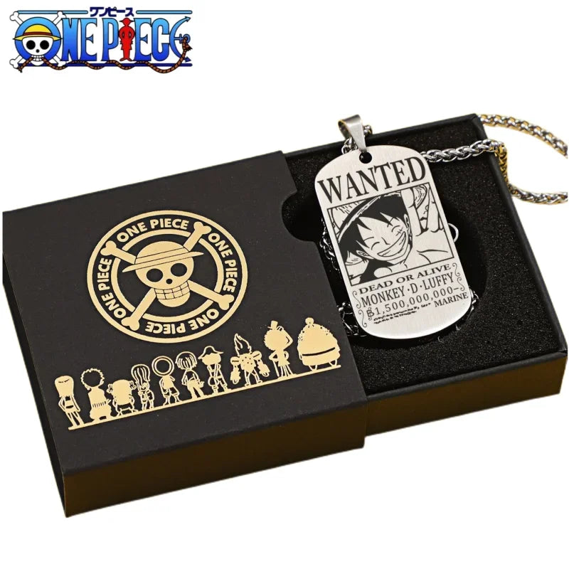 New One Piece Anime Peripheral Necklace Bounty Wanted Titanium Steel Military Brand Pendant Retro Niche Decoration Ornament