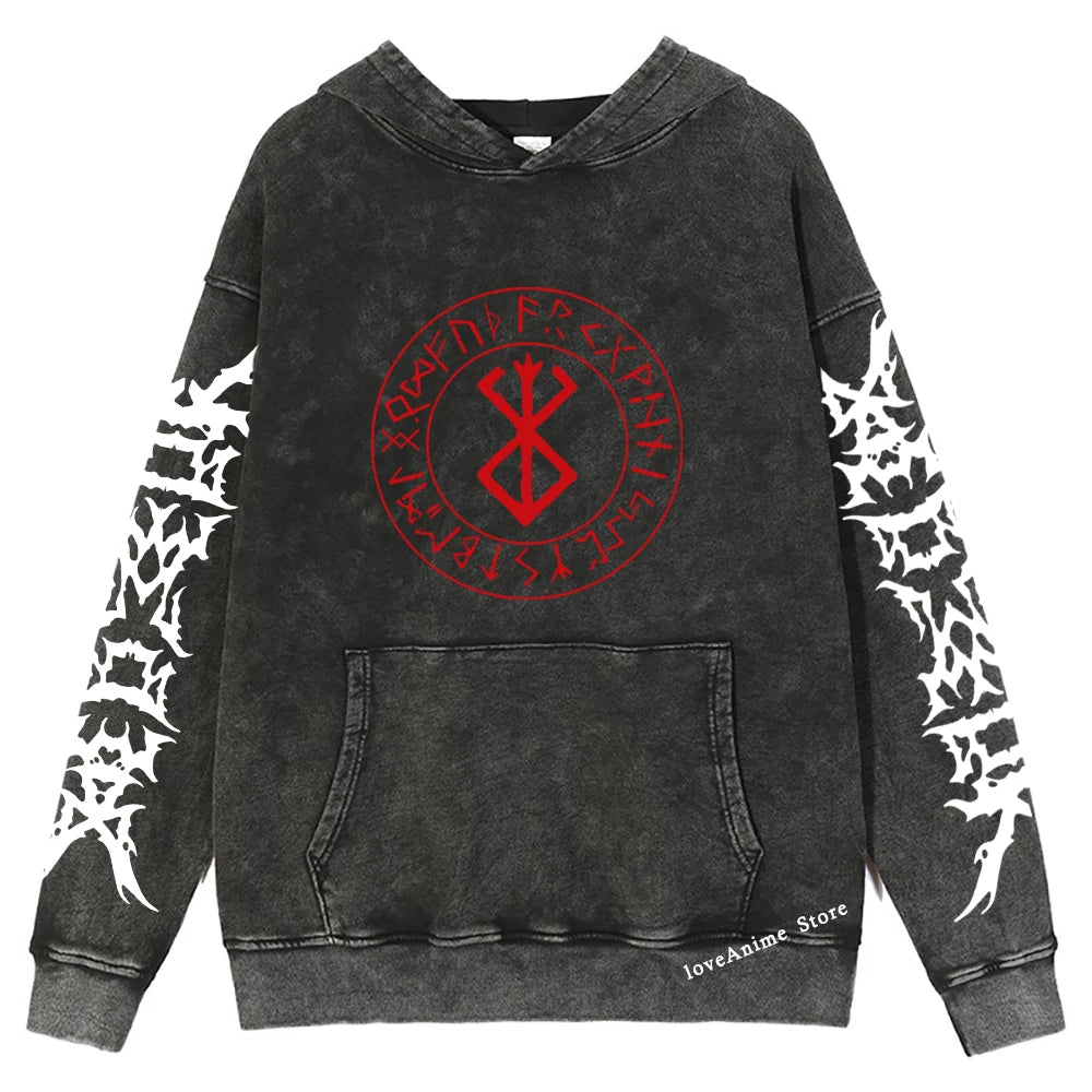 Berserk Anime Retro Style Oversized Vintage Washed Hoodie - Alpha Weebs