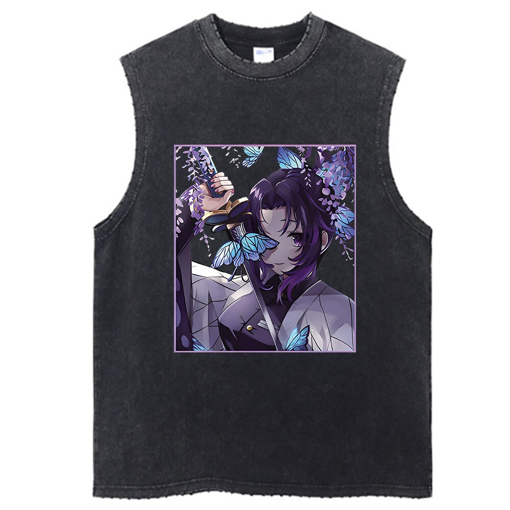 Demon Slayer Anime Vintage Washed Shinobu Sleeves Tank Tops