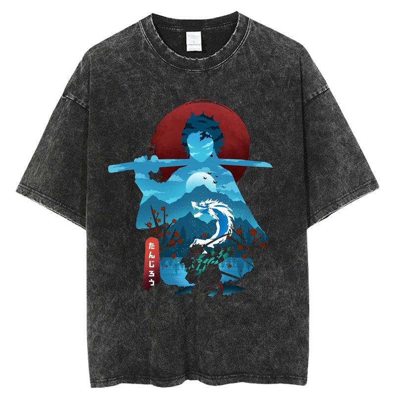 "FLASHDARK TANJIRO" - Demon Slayer Anime Tanjiro Vintage Washed Oversized T-Shirts