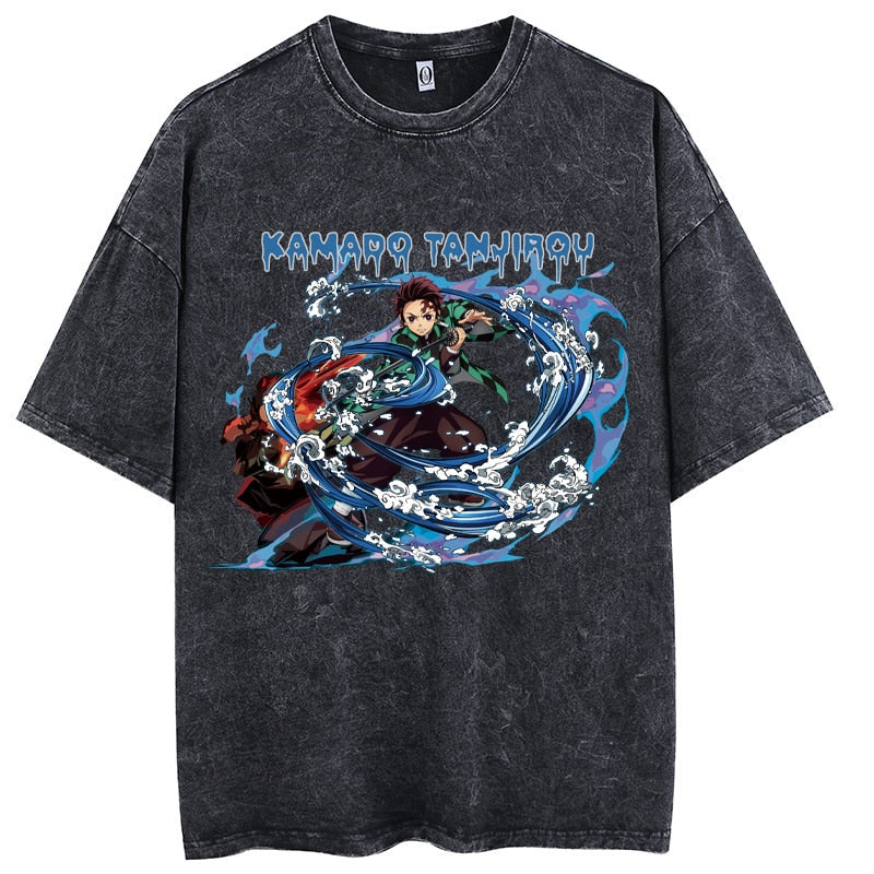 "WET" - Demon Slayer Anime Tanjiro Kamado Vintage Washed Oversized T-Shirts