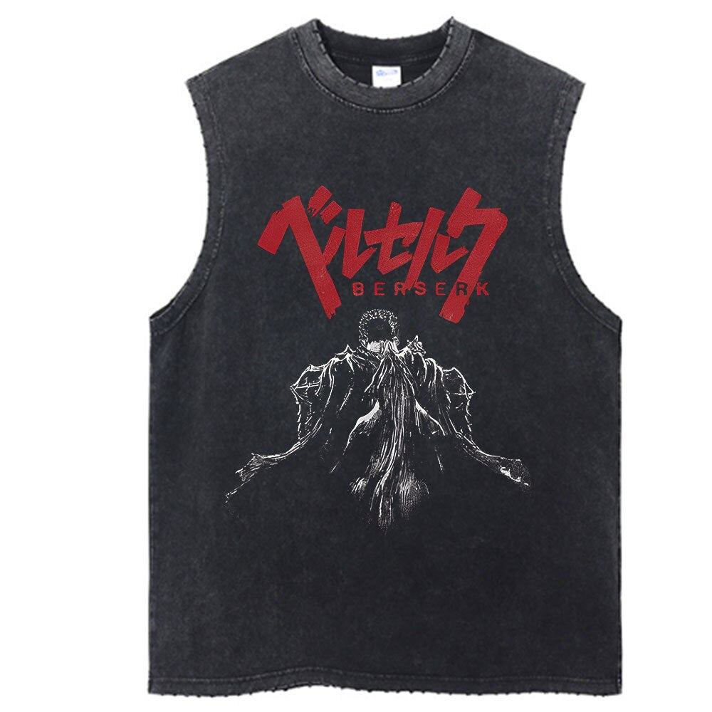 "CLASSIC" - Berserk Anime Vintage Washed Guts Sleeves Tank Top