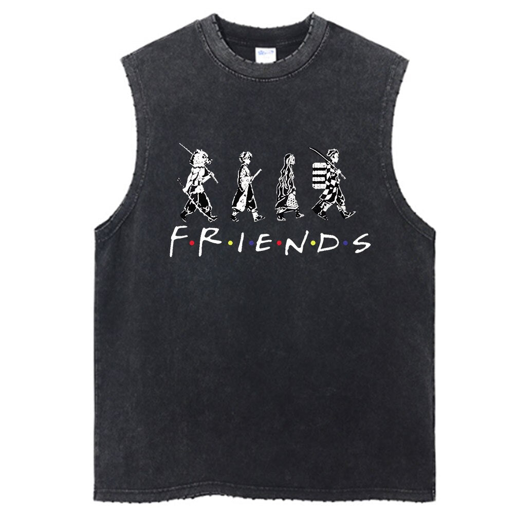 Demon Slayer Anime Vintage Washed Sleeves Tank Tops