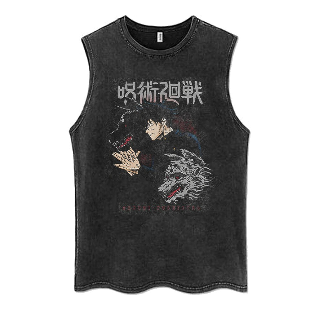 "DOGGY STYLE" - Jujutsu Kaisen Anime Vintage Washed Megumi Sleeveless Tank Tops