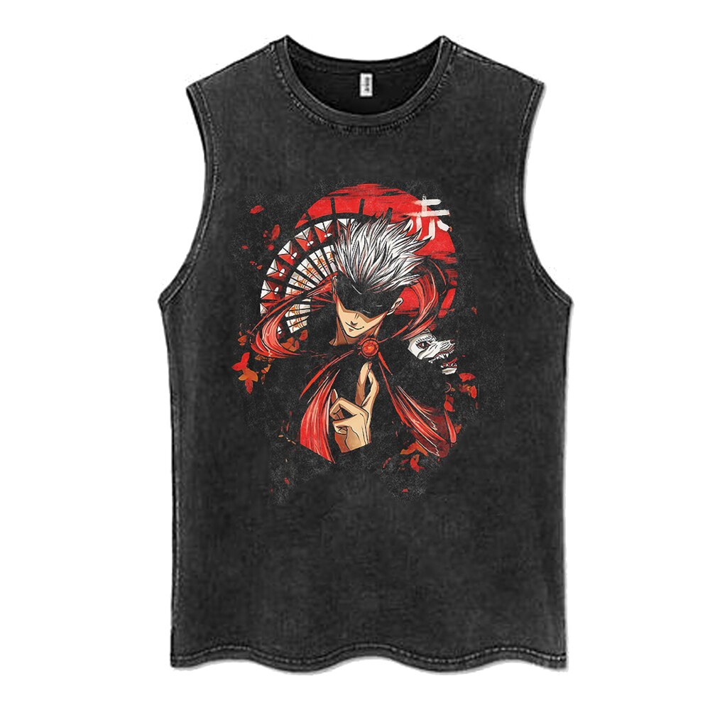 "SPIRT GOJO" - Jujutsu Kaisen Anime Vintage Washed Gojo Satoru Sleeveless Tank Tops