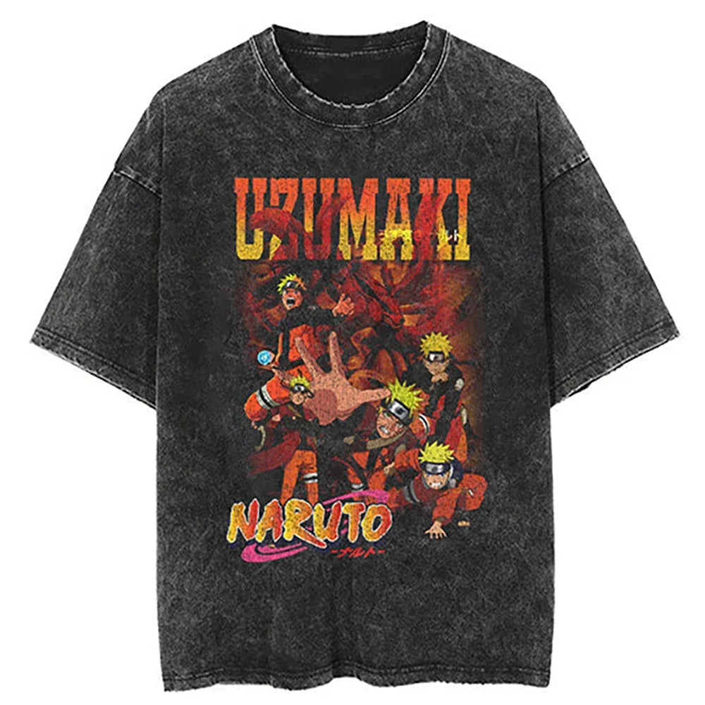 "THE SEVENTH SHADOW" -  Uzumaki - Naruto Anime Vintage Washed Oversized T-Shirt