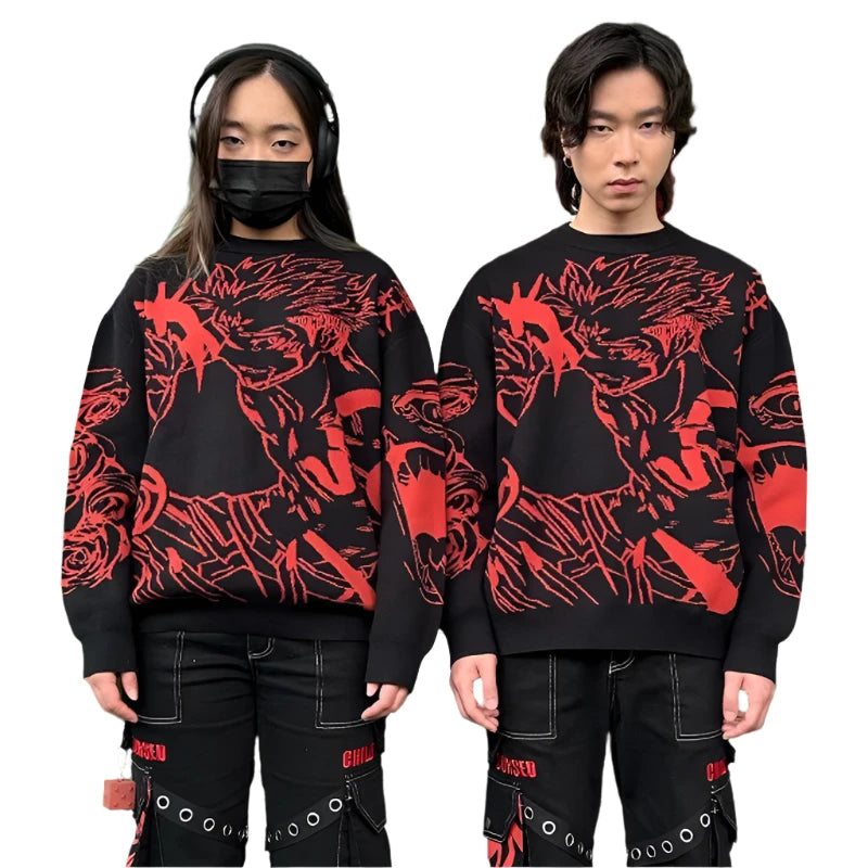 "CURSED ARTIST" - Sukuna + Nobara - Jujutsu Kaisen Anime Knitted Sweater