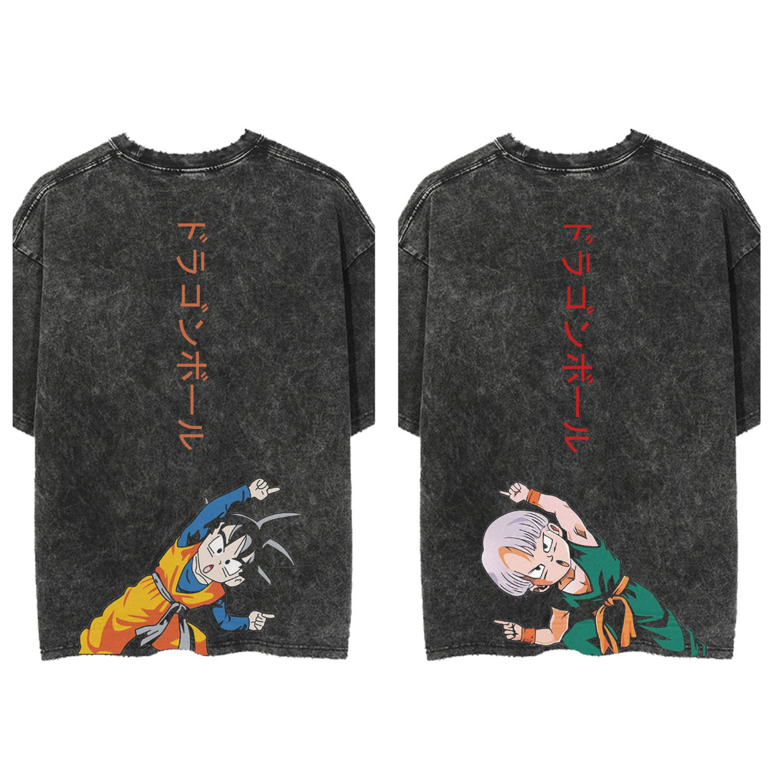 "FUTURE FLASH" - Trunks-Goten -  Dragon Ball Anime Vintage Washed Oversized T-Shirt Set