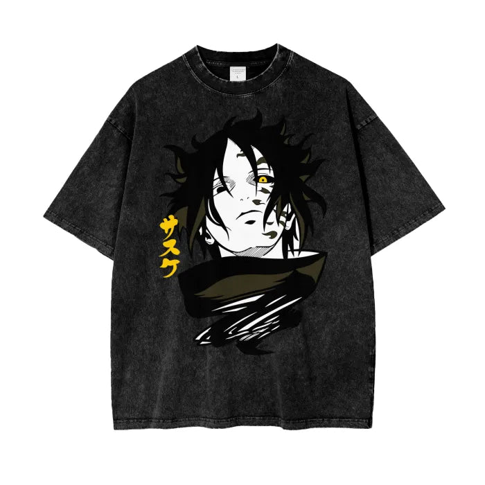 "SHADOW CLONE" - Sasuke Uchiha - Naruto Anime Vintage Washed Oversized T-Shirt