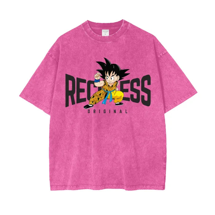 "RECKLESS" - Son Goku DBZ Anime Oversized Vintage Washed T-Shirt | 3 Colors