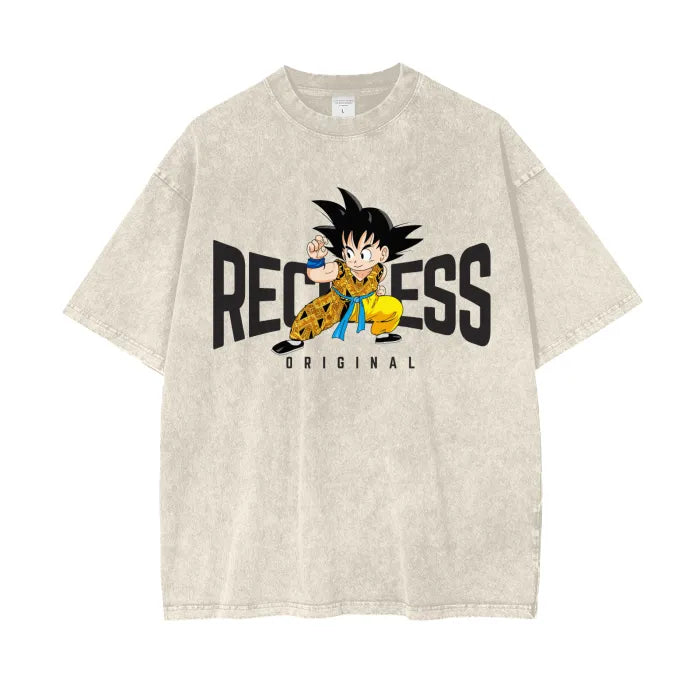 "RECKLESS" - Son Goku DBZ Anime Oversized Vintage Washed T-Shirt | 3 Colors