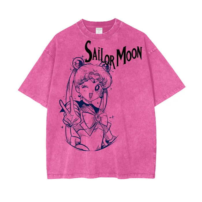 "MOON PRISM" -Usagi - Sailor Moon Anime Vintage Washed Oversized T-Shirt | 3 Colors