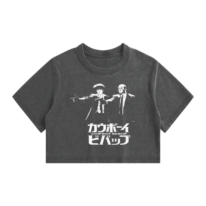 "DUSK RIDERS" - Vintage Washed Cowboy Bebop Anime Crop Top