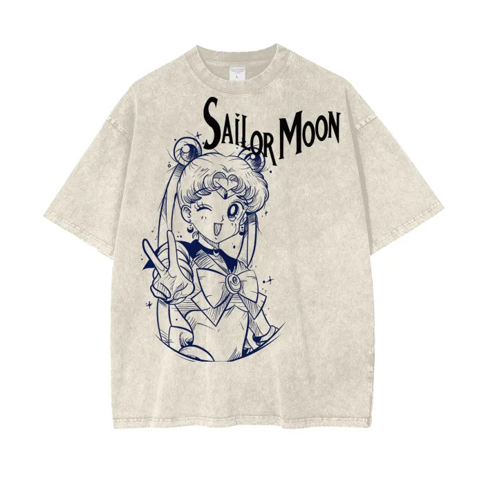 "MOON PRISM" -Usagi - Sailor Moon Anime Vintage Washed Oversized T-Shirt | 3 Colors