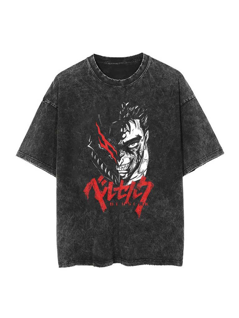 "THE STRUGGLER" - Guts - Berserk Anime Vintage Washed Oversized T-Shirts