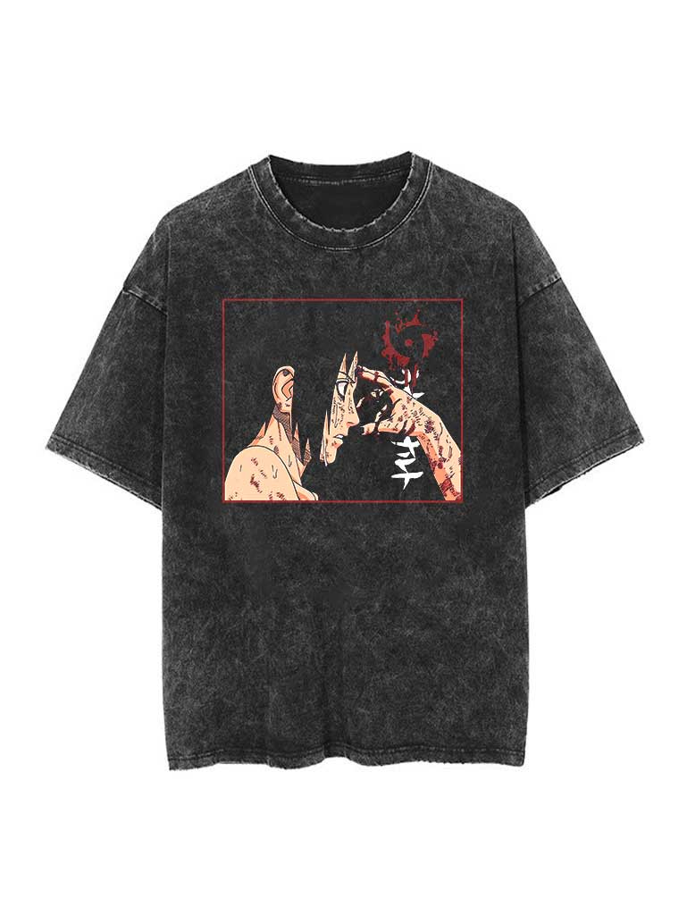 "SILENT GUARDIAN" - Uchiha - Naruto Anime Vintage Washed Oversized T-Shirts | 2 Options