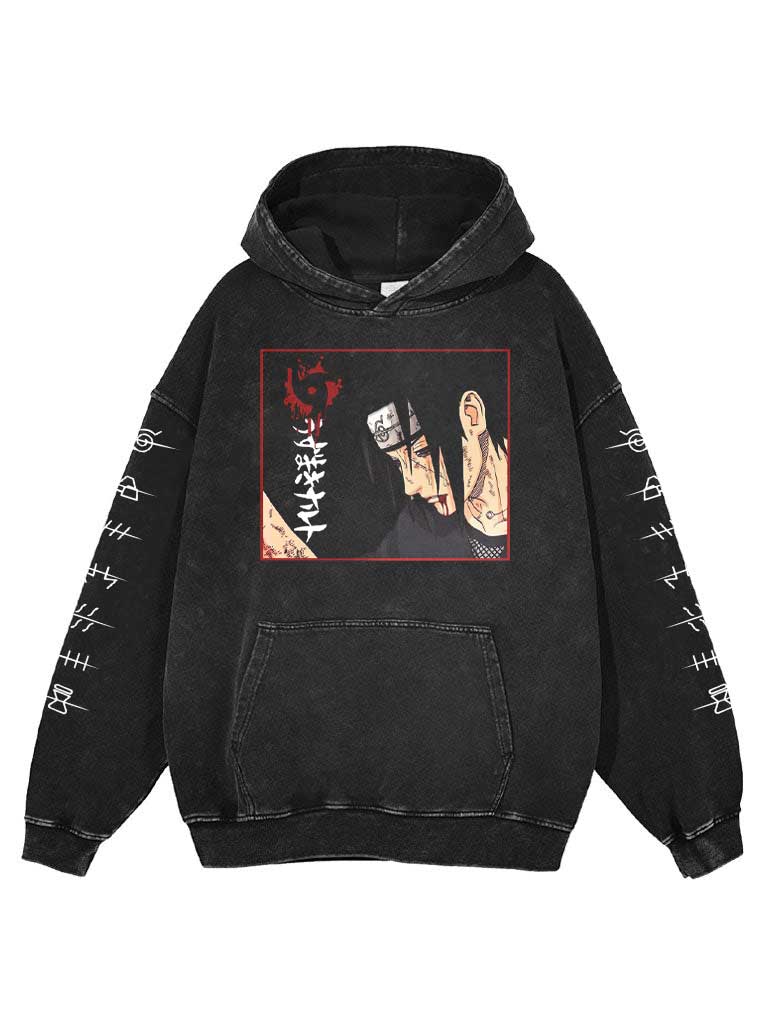 "SILENT GUARDIAN" -  Itachi Uchiha - Naruto Anime Vintage Washed Oversized Hoodie