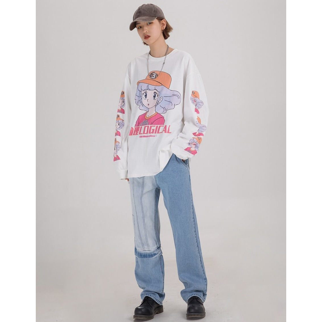 Anime - Streetwear - "LOGICAL" - Anime Girl Oversized Sweatshirt | 3 Colors - Alpha Weebs