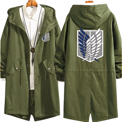 Anime - Streetwear - Survey Corps Long Hooded Coat | Green Color - AOT Anime Anime - Alpha Weebs