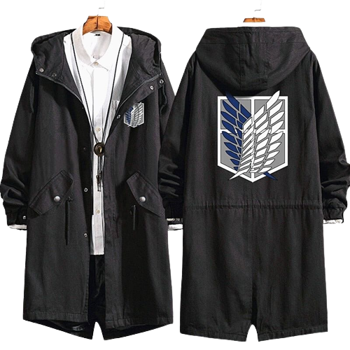 Anime - Streetwear - Survey Corps Long Hooded Coat | Black - AOT Anime - Alpha Weebs