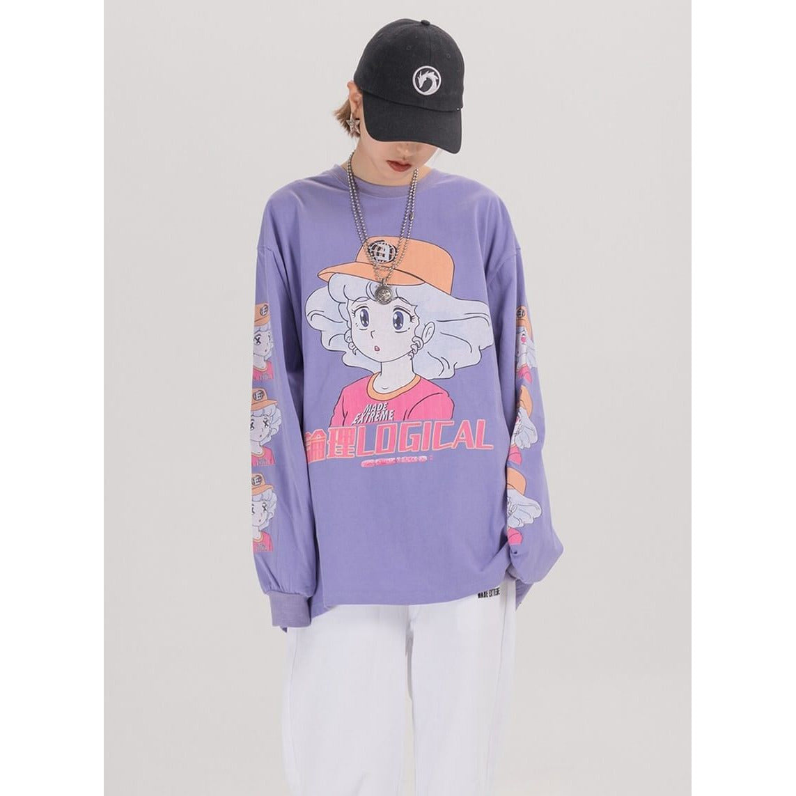 Anime - Streetwear - "LOGICAL" - Anime Girl Oversized Sweatshirt | 3 Colors - Alpha Weebs