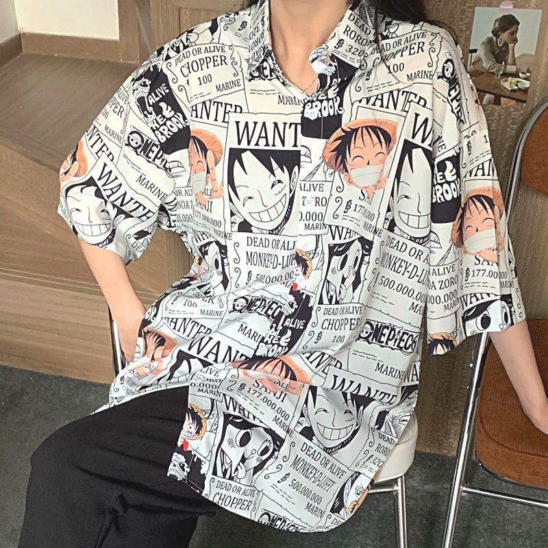 Anime - Streetwear - "WANTED" - Luffy Poster Oversized T-shirt - One Piece Anime - Alpha Weebs