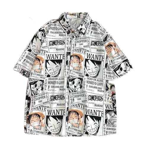 "WANTED" - Luffy Poster Oversized T-shirt - One Piece Anime - Alpha Weebs