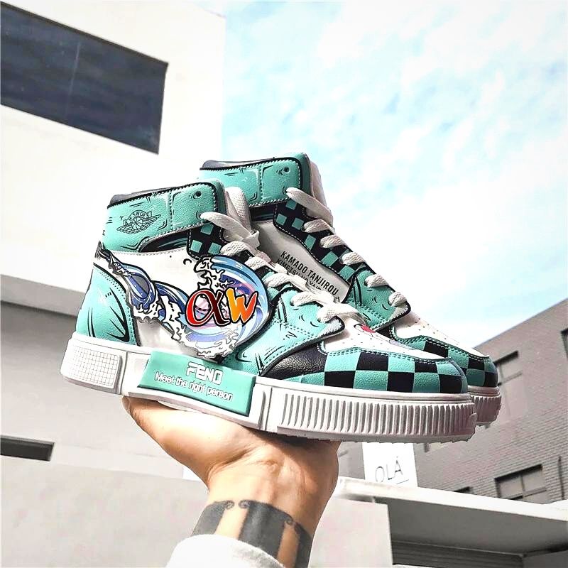 Anime - Streetwear - "AIR TANJIRO 2" - (High Top) - Demon Slayer Anime Sneakers - Alpha Weebs