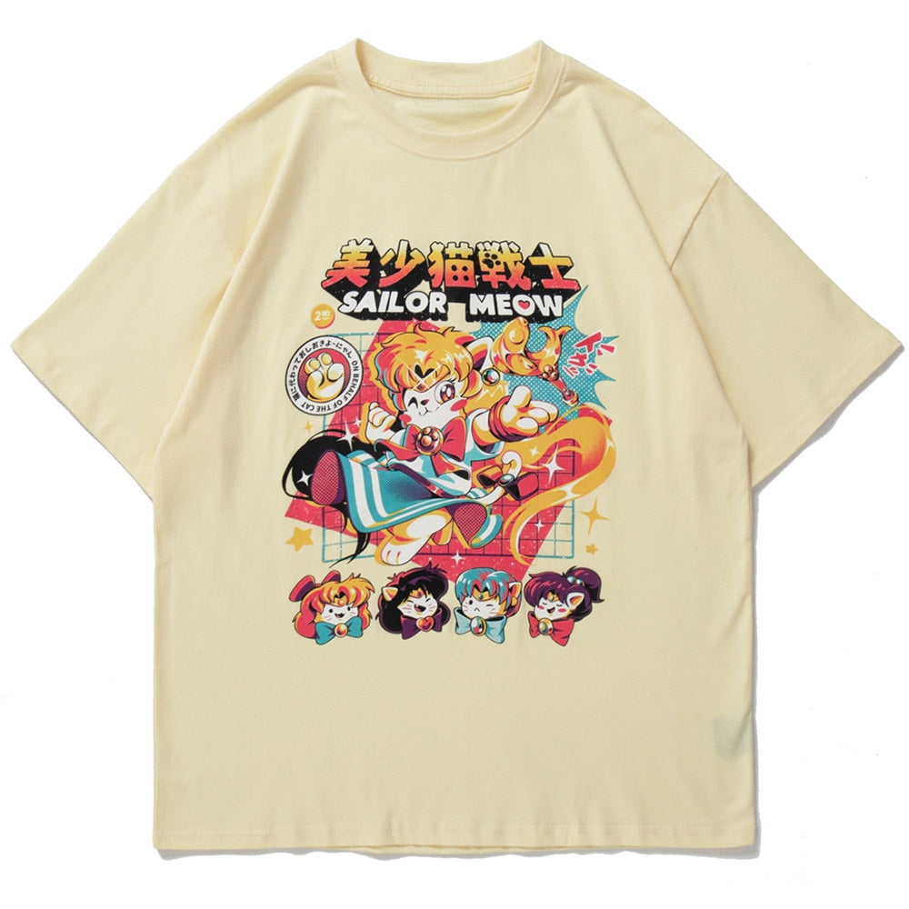 Anime - Streetwear - "SAILOR MEOW" - Anime Sailor Moon Oversized T-Shirt | 4 Colors - Alpha Weebs