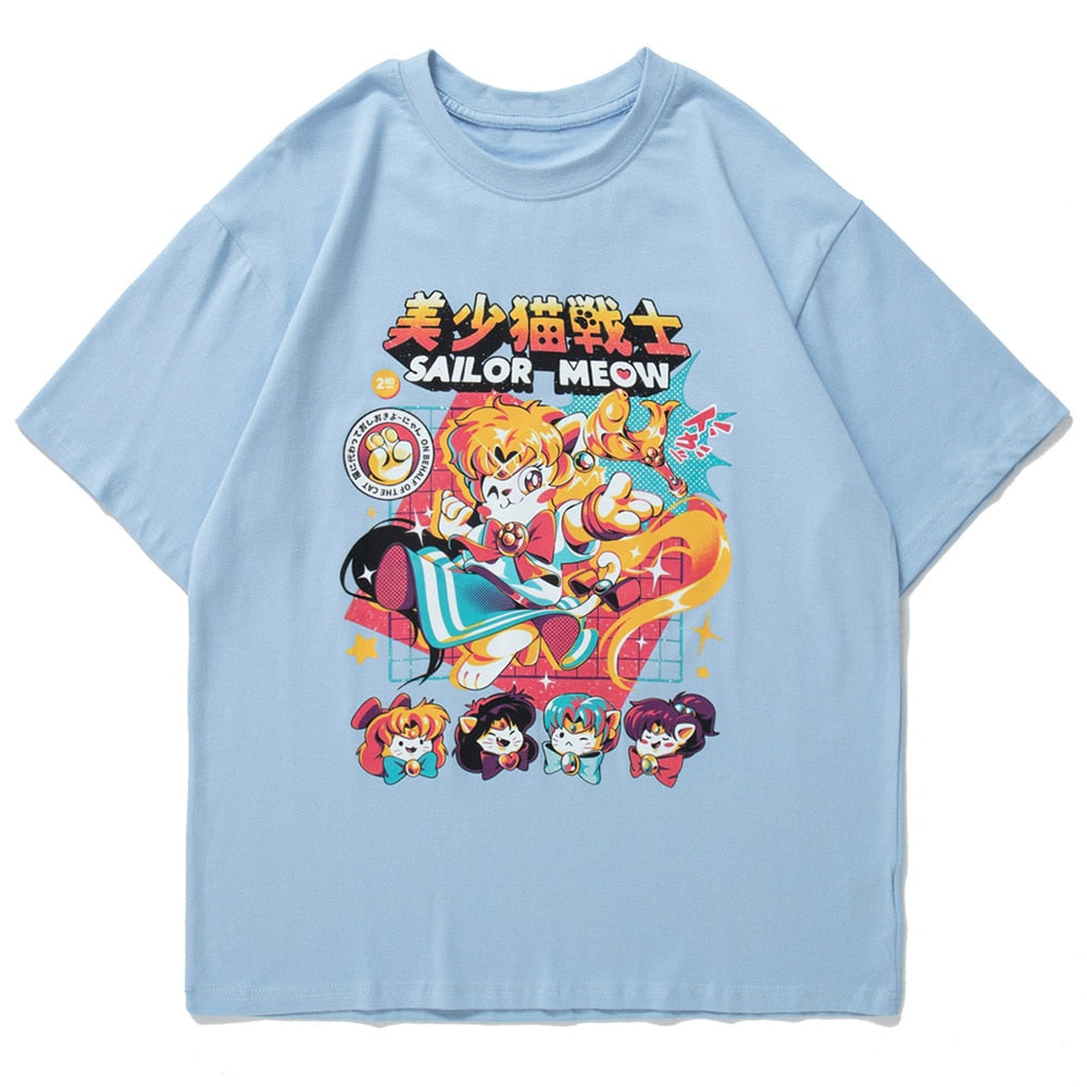 Anime - Streetwear - "SAILOR MEOW" - Anime Sailor Moon Oversized T-Shirt | 4 Colors - Alpha Weebs